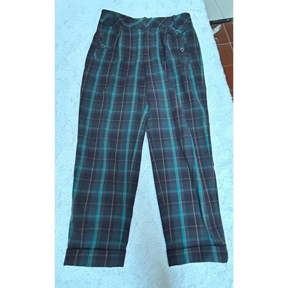 Cartonnier Women's Size 2 Plated Front Plaid Cropped Ankle Pants Stretch Pockets - Picture 1 of 10